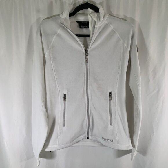 Marmot Fleece Jacket Women's Small White Zip Pockets Full Zip Arm Pocket - Picture 1 of 9